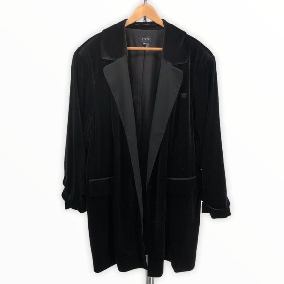 1. State Black Velvet Ruched Sleeve Blazer Dress - Picture 3 of 13
